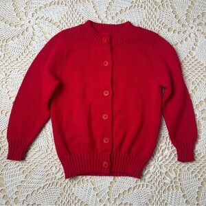 Vintage 1970s Girls 4-5 Years Red Knit Classic Cardigan Sweater